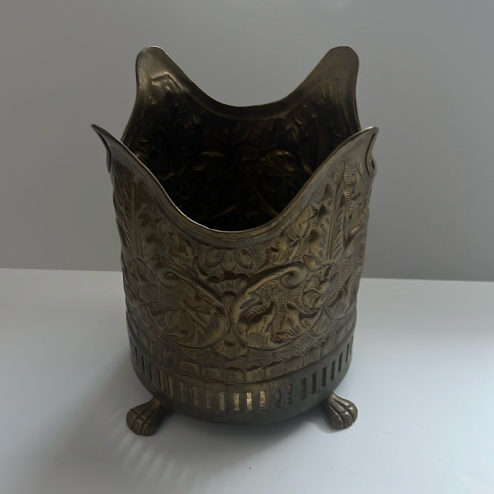 Castilian Imports Floral Hammered Metal Jar Planter
